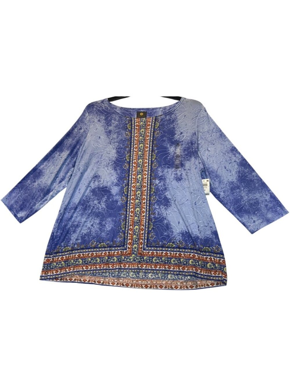 JM Collection Womens Plus Size 2X  Jacquard Tunic Top Blue Lilac 3/4 Sleeve